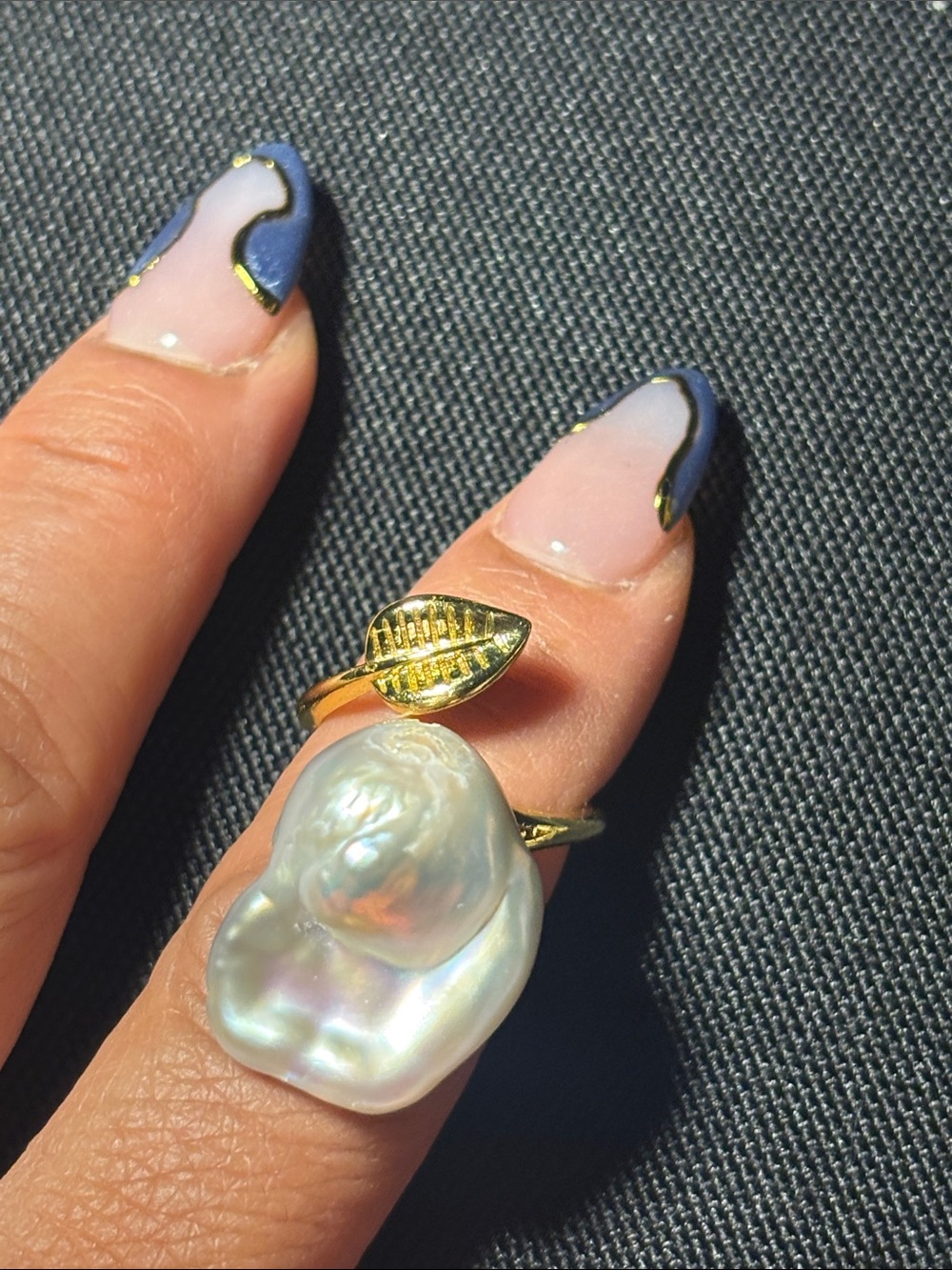 Gold Leaf Baroque Pearl Ring - Women Jewelry | Size 5